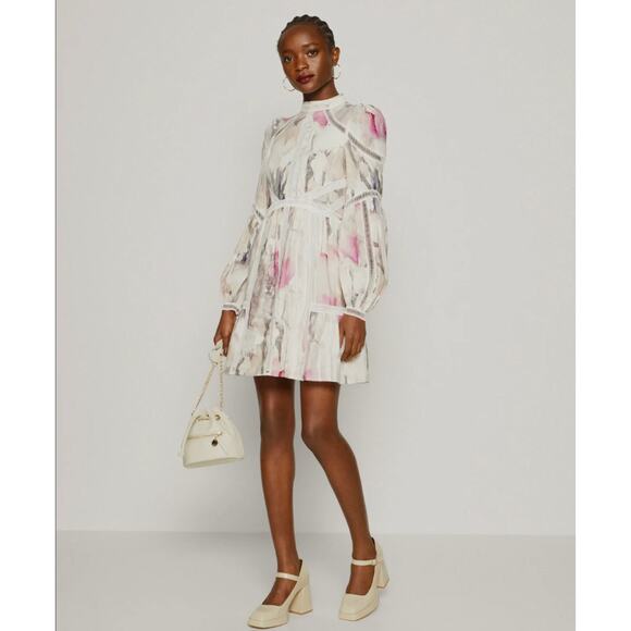 Ted Baker London Dress 4 6 Semi Formal Mini Small Linen Long Sleeve Fleurz $450 - Picture 6 of 17